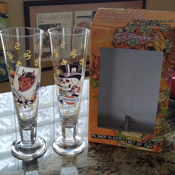 Ed Hardy Other - ED HARDY pilsner beer glasses NWOT 🍻